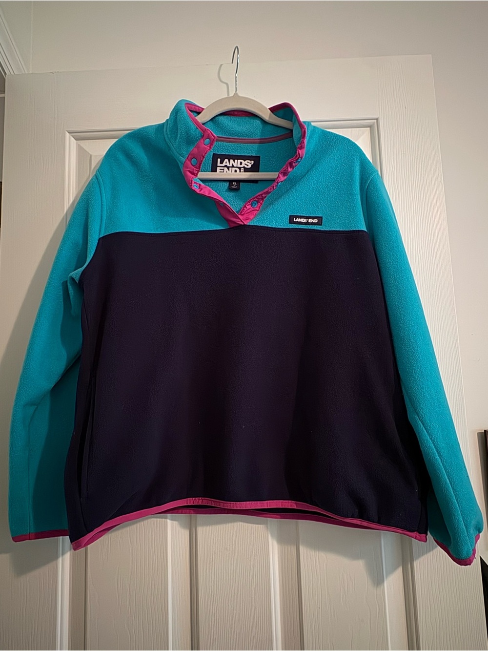 Lands' End Teal, Navy & Pink Fleece Pullover